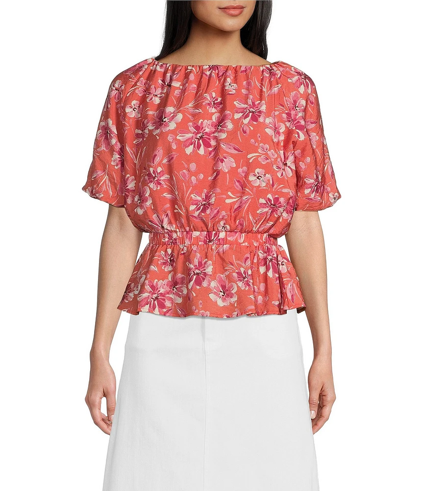 Sadie & Sage Token Puff Short Sleeve Floral Print Top