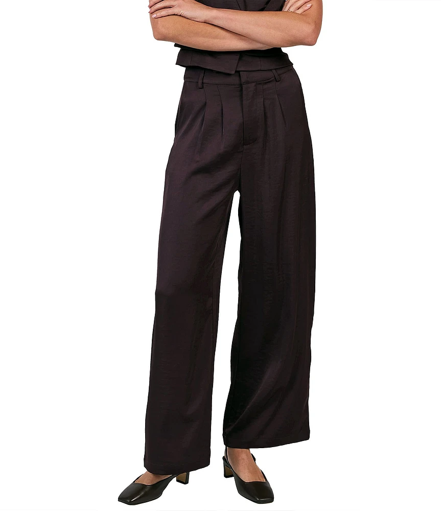 Sage The Label Culture Satin Wide Leg Pleated Pants