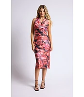 Sage The Label Independent Floral Abstract Print Cowl Neck Sleeveless Midi Dress