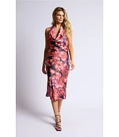 Sage The Label Independent Floral Abstract Print Cowl Neck Sleeveless Midi Dress