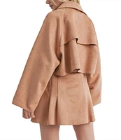 Sage The Label Nurture Vegan Suede Notch Collar Neck Long Sleeve Cropped Trench Coat