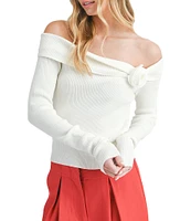 Sage The Label Off-The-Shoulder Neck Long Sleeve Rosette Sweater Top