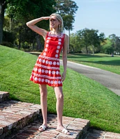 SAIL to SABLE Embroidered Square Neck Sleeveless A-Line Mini Dress