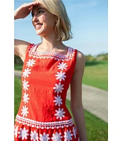 SAIL to SABLE Embroidered Square Neck Sleeveless A-Line Mini Dress