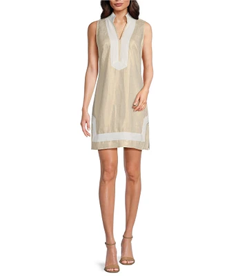 SAIL to SABLE Gold Linen Blend Split Neck Sleeveless Tunic Dress