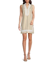 SAIL to SABLE Gold Linen Blend Split Neck Sleeveless Tunic Dress