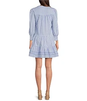 SAIL to SABLE Woven Stripe Split V-Neck Bracelet Sleeve Tiered Dress