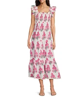 SAIL to SABLE x Amy Littleson McNitt The Debra Hibiscus Print Smocked Maxi Dress