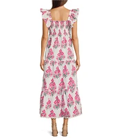 SAIL to SABLE x Amy Littleson McNitt The Debra Hibiscus Print Smocked Maxi Dress
