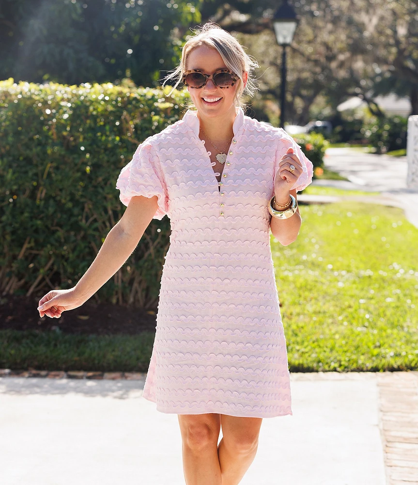 SAIL to SABLE x Amy Littleson McNitt The Jane Ric Rac Mandarin Collar Short Puff Sleeve Dress