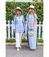 SAIL to SABLE x Palm Beach Lately Embroidered Shell Mandarin V-Neck Long Sleeve Tunic