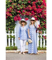 SAIL to SABLE x Palm Beach Lately Embroidered Shell Mandarin V-Neck Short Sleeve Caftan Dress