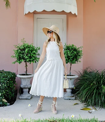 SAIL to SABLE x Palm Beach Lately 2 Piece Scallop Eyelet Midi Skirt Tank Set