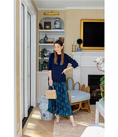 Sail To Sable x Style Charade 2-Piece Combo Crew Neck Long Sleeve Sweater With Blackwatch Plaid Pleated Slip Dress