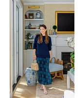 Sail To Sable x Style Charade 2-Piece Combo Crew Neck Long Sleeve Sweater With Blackwatch Plaid Pleated Slip Dress