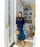 Sail To Sable x Style Charade 2-Piece Combo Crew Neck Long Sleeve Sweater With Blackwatch Plaid Pleated Slip Dress