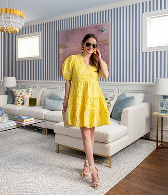SAIL to SABLE x Style Charade Charlotte Eyelet V-Neck Elbow Sleeve Dress