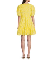 SAIL to SABLE x Style Charade Charlotte Eyelet V-Neck Elbow Sleeve Dress