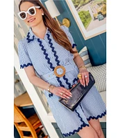 SAIL to SABLE x Style Charade Ella Stripe Print Point Collar Short Sleeve Dress