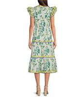 SAIL to SABLE x Style Charade Floral Print V-Neck Flutter Sleeve Midi Dress