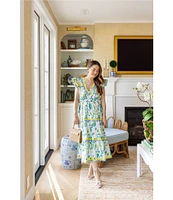 SAIL to SABLE x Style Charade Floral Print V-Neck Flutter Sleeve Midi Dress