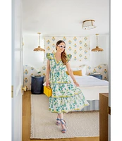 SAIL to SABLE x Style Charade Floral Print V-Neck Flutter Sleeve Midi Dress