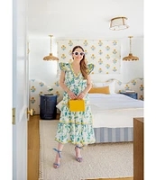 SAIL to SABLE x Style Charade Floral Print V-Neck Flutter Sleeve Midi Dress
