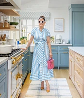 SAIL to SABLE x Style Charade Stripe Button Down Collar Short Sleeve Tie Front Dress