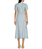 SAIL to SABLE x Style Charade Stripe Button Down Collar Short Sleeve Tie Front Dress