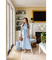 SAIL to SABLE x Style Charade Stripe Button Down Collar Short Sleeve Tie Front Dress