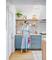 SAIL to SABLE x Style Charade Stripe Button Down Collar Short Sleeve Tie Front Dress