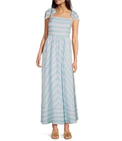 SAIL to SABLE x Style Charade Stripe Print Square Neck Tie Shoulder Sleeveless Maxi Dress