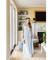 SAIL to SABLE x Style Charade Stripe Print Square Neck Tie Shoulder Sleeveless Maxi Dress