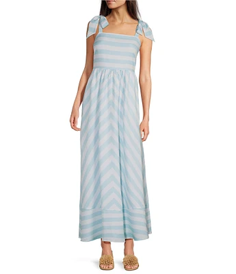 SAIL to SABLE x Style Charade Stripe Print Square Neck Tie Shoulder Sleeveless Maxi Dress