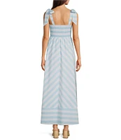 SAIL to SABLE x Style Charade Stripe Print Square Neck Tie Shoulder Sleeveless Maxi Dress