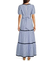 SAIL to SABLE x Style Charade Stripe Print V-Neck Short Sleeve Seersucker Maxi Dress