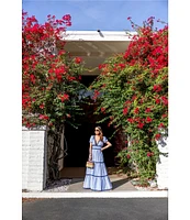 SAIL to SABLE x Style Charade Stripe Print V-Neck Short Sleeve Seersucker Maxi Dress