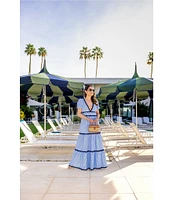 SAIL to SABLE x Style Charade Stripe Print V-Neck Short Sleeve Seersucker Maxi Dress