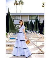 SAIL to SABLE x Style Charade Stripe Print V-Neck Short Sleeve Seersucker Maxi Dress