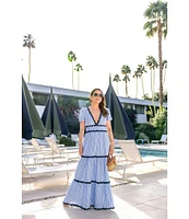 SAIL to SABLE x Style Charade Stripe Print V-Neck Short Sleeve Seersucker Maxi Dress