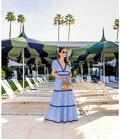 SAIL to SABLE x Style Charade Stripe Print V-Neck Short Sleeve Seersucker Maxi Dress