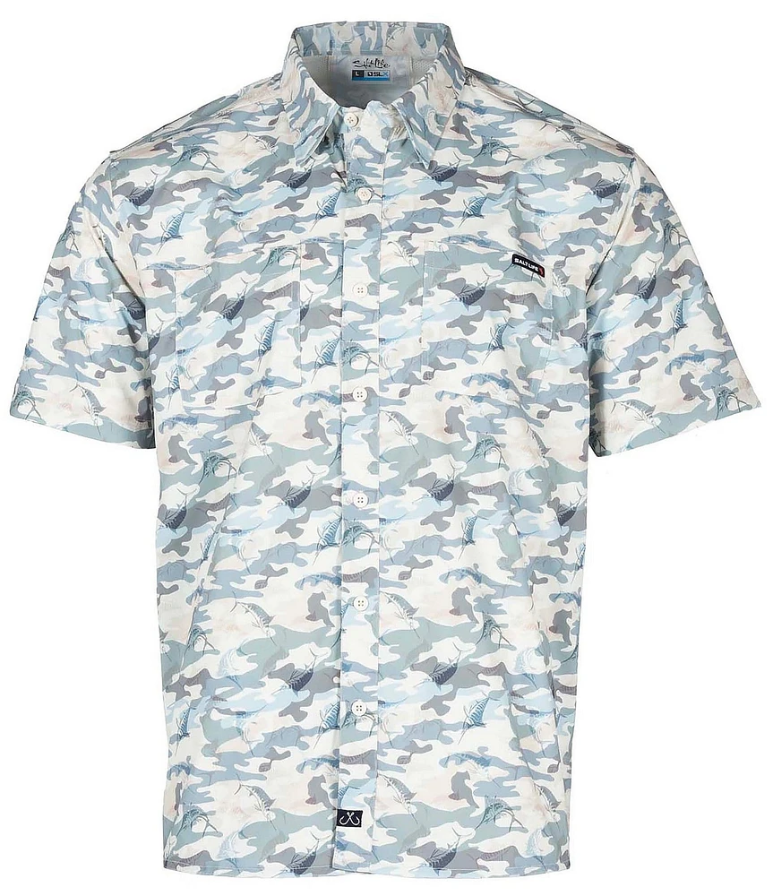 Salt Life Aqua Ambush Camouflage Printed Short Sleeve Performance Woven Shirt