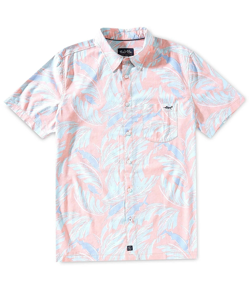 Salt Life Palm Promenade Short Sleeve Allover Reverse Print Woven Shirt