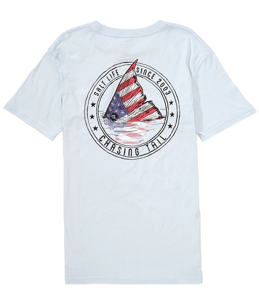 Salt Life Red Fish Stars & Stripes Short Sleeve Pocket Graphic T-Shirt