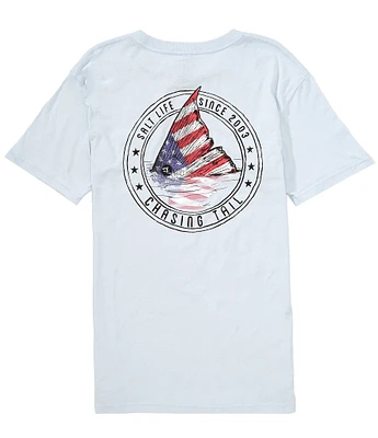 Salt Life Red Fish Stars & Stripes Short Sleeve Pocket Graphic T-Shirt