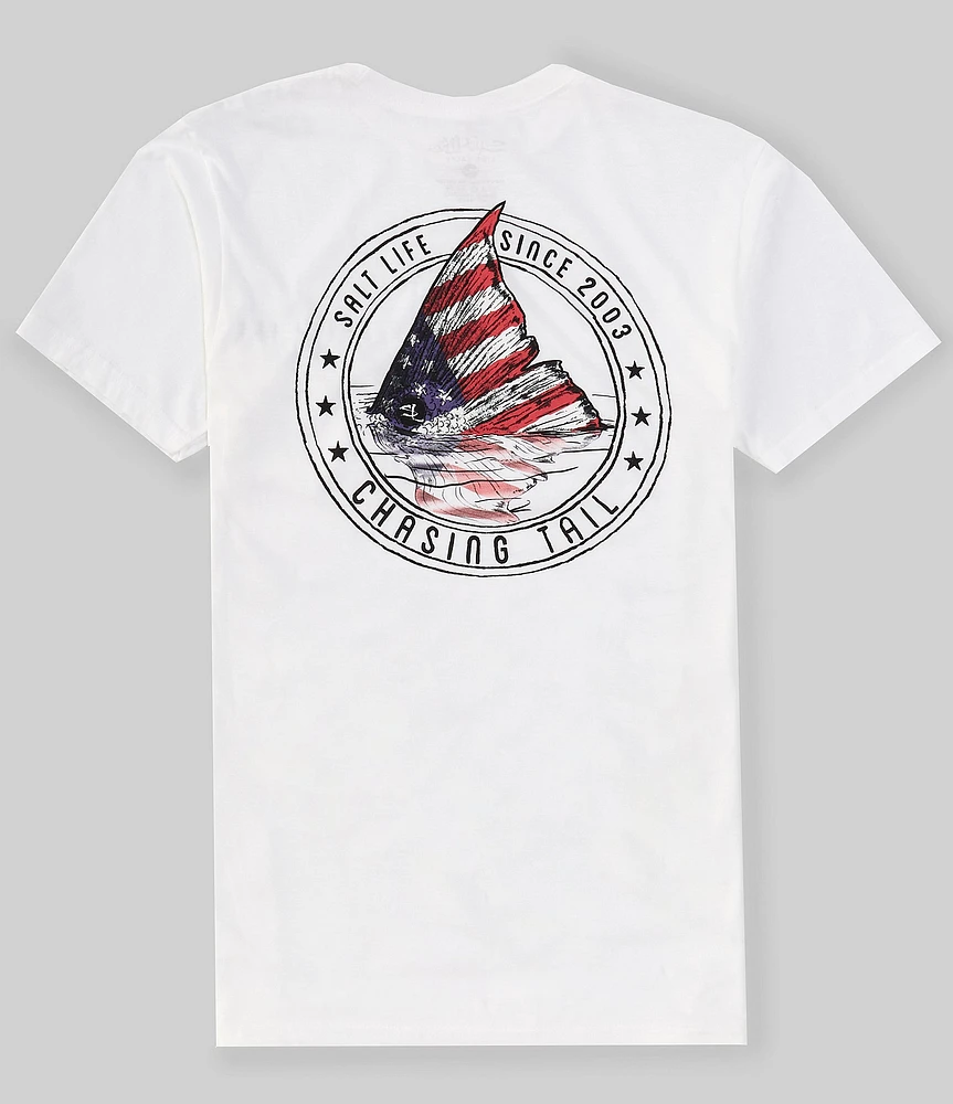 Salt Life Red Fish Stars & Stripes Short Sleeve Pocket Graphic T-Shirt