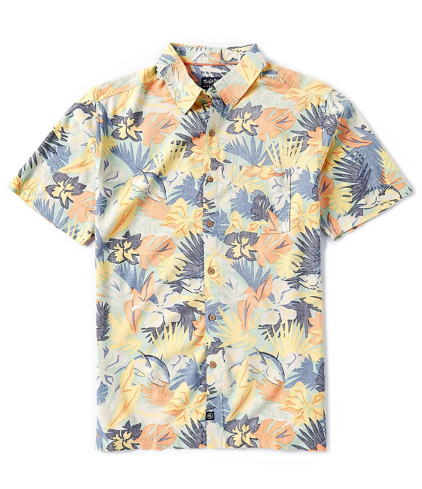 Salt Life Retro Tropical Tuna Floral Short Sleeve Woven Shirt