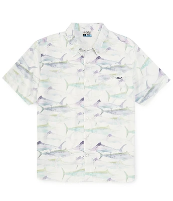 Salt Life Short Sleeve Marlin Retreat Printed Performance Stretch Woven Shirt