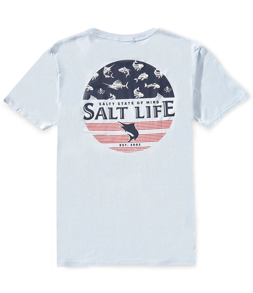 Salt Life Short Sleeve Salty Honor Bones Americana Heathered Graphic T-Shirt