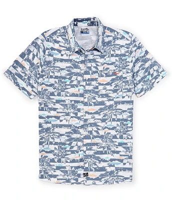 Salt Life Short Sleeve Sunshine State Reverse Print Performance Stretch Woven Shirt